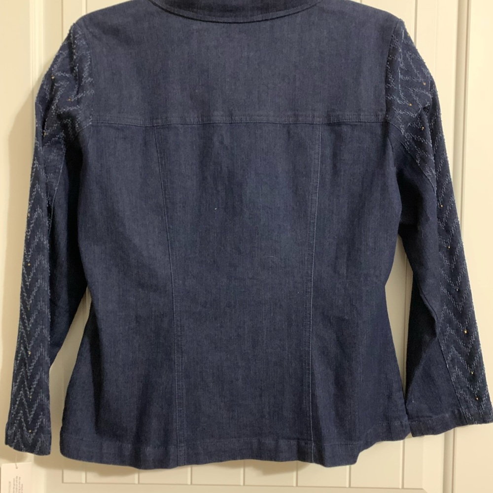 Alfred Dunner Blue denim jean jacket stretch chevron herringbone 6P nwt - Picture 7 of 8